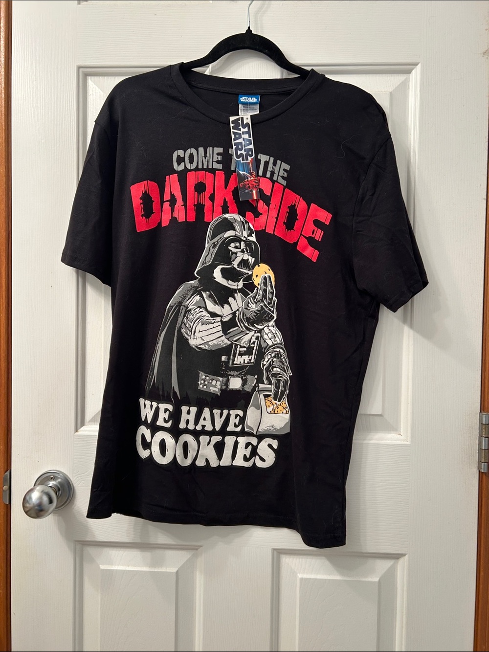 Star Wars Darth Vader Black Tee with Red 'Dark Side' and White Cookie Graphic